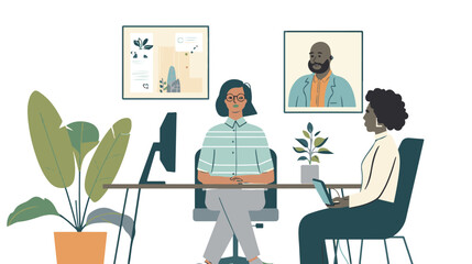 
people are talking on a podcast, sitting at a table, asking each other questions, each talking into a microphone white background