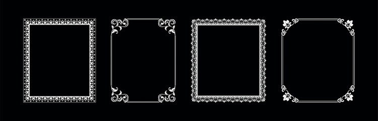 Set of decorative frames Elegant vector element for design in Eastern style, place for text. Floral black and white borders. Lace illustration for invitations and greeting cards.