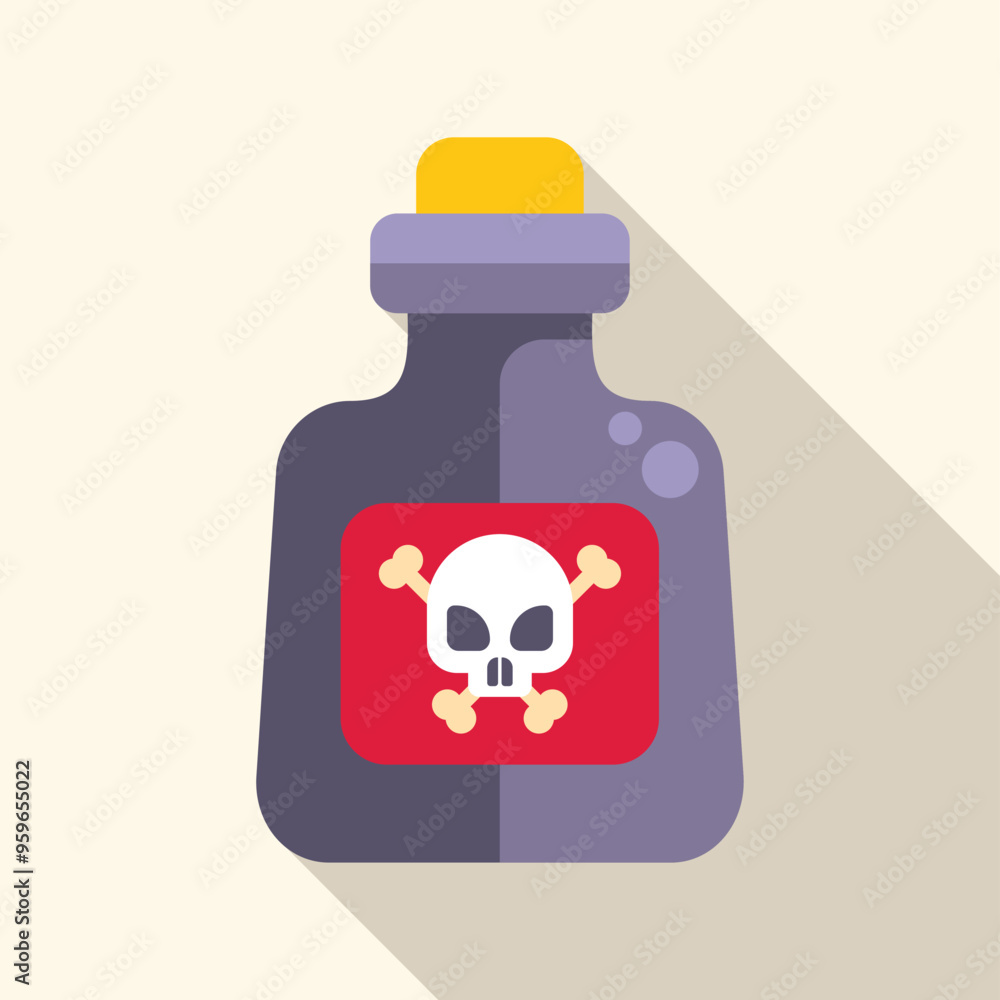 Poster glass poison bottle with a skull and crossbones on a red label is showing the danger of the substanc