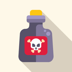 Glass poison bottle with a skull and crossbones on a red label is showing the danger of the substance