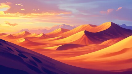 Naklejka premium A vibrant, colorful sunset over a vast desert landscape.