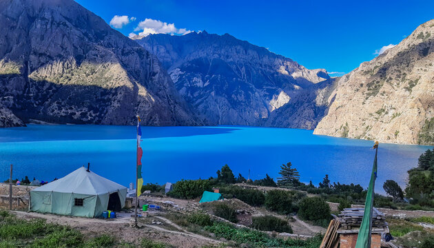 Shey Phoksundo lake in Nepal. Deepest lake of Nepal. 