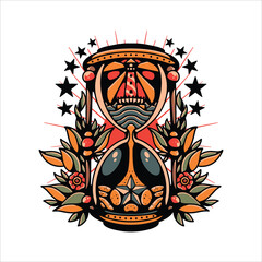 golden hourglass tattoo vector design