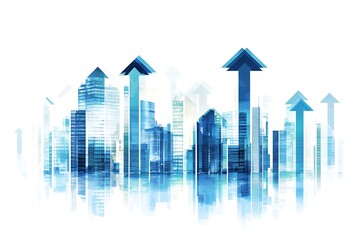 Obraz premium Cityscape with Rising Arrows Illustrating Progress and Growth