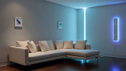 Minimalist interior design of modern living room with abstract art frame. Japanese home interior design of modern living room