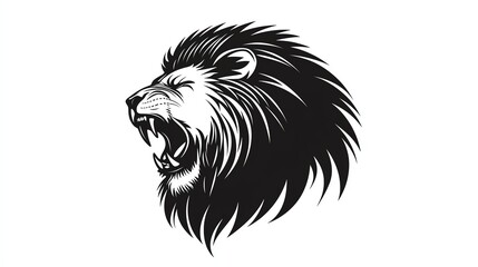Fototapeta premium Black and white illustration of a roaring lion head.