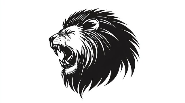 recommend clip art: Black and white illustration of a roaring lion head.