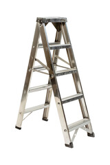 Metal extension ladder for technician isolated on transparent background.