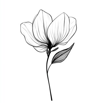 recommend clip art: Simple line drawing of a magnolia flower with a leaf.