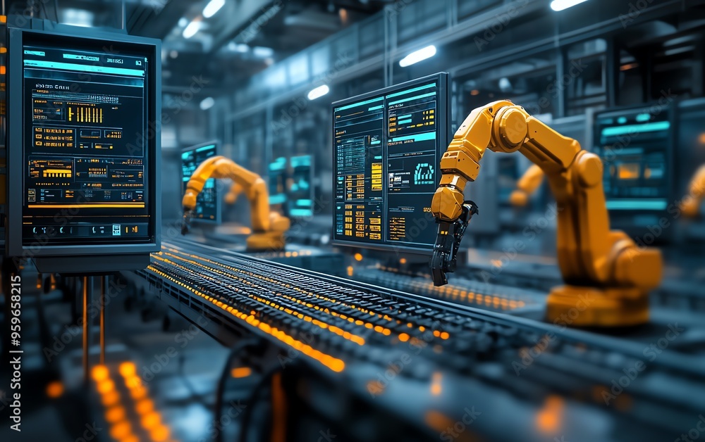 Poster automation and workflow optimization in industrial settings, depicted with checkboxes and visual ele