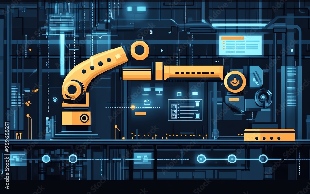 Poster automation and workflow optimization in industrial settings, depicted with checkboxes and visual ele