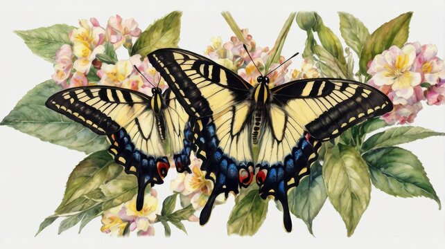 Three swallowtail butterflies PNG watercolor 