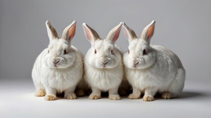 Obraz premium Three white rabbits PNG on white background