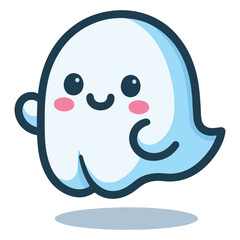 Cute ghost floating for Halloween Trick or Treat. Funny spooky boo character. Spook phantom with happy smiling face expression. kids flat vector illustration.