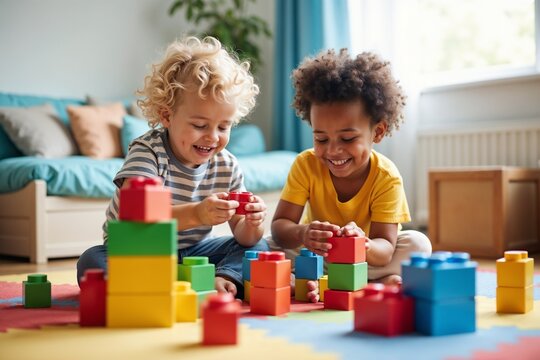 Neurodivergent Siblings Bonding Over Playtime with Building Blocks