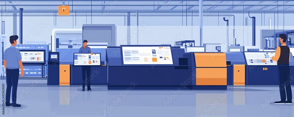 Poster automation in industrial business processes, showcasing workflow optimization with checkboxes and vi