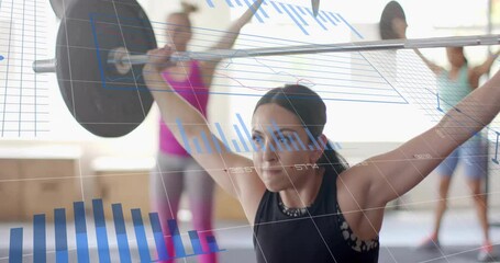 Weightlifting women with data charts and graphs animation over their movements