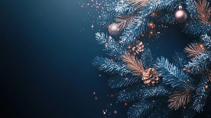 Fototapeta premium Elegant Christmas wreath with blue and pink hues