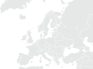 Map of Europe.for website layouts,background,education, precise,customizable,Travel worldwide,map silhouette backdrop,earth geography, political,reports. Grayscale style ,isolated on white background.