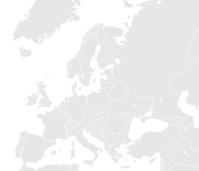 Obraz premium Map of Europe.for website layouts,background,education, precise,customizable,Travel worldwide,map silhouette backdrop,earth geography, political,reports. Grayscale style ,isolated on white background.
