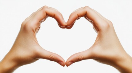 Two Hands Forming a Heart Shape Together on a Pure White Background for Love and Romance Themes