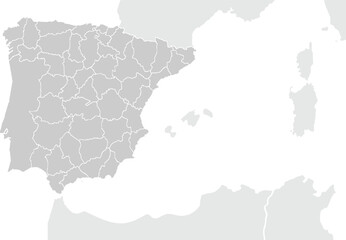 Map of Spain.for website layouts,background,education, precise,customizable,Travel worldwide,map silhouette backdrop,earth geography, political,reports. Grayscale style ,isolated on white background.