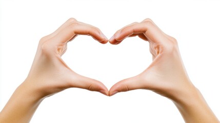 Two Hands Forming a Heart Shape Together on a Pure White Background for Love and Romance Themes