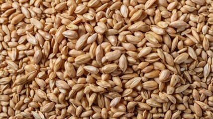 Top view of peeled spelt grains on white