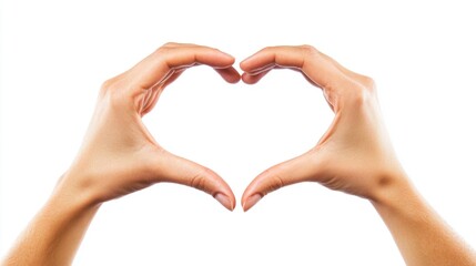Two Hands Forming a Heart Shape Together on a Pure White Background for Love and Romance Themes