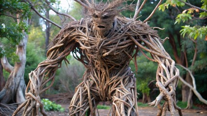 A Twisted, Branch-Like Figure Composed Entirely of Twigs and Vines