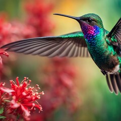  Hummingbirds help flowers to pollinate. It is a very small and colorful bird, whose main food is honey and flower juice group of birds able to fly backwards