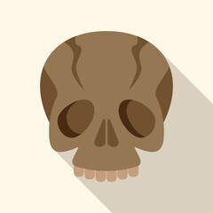 Brown skull with long shadow is smiling on white background