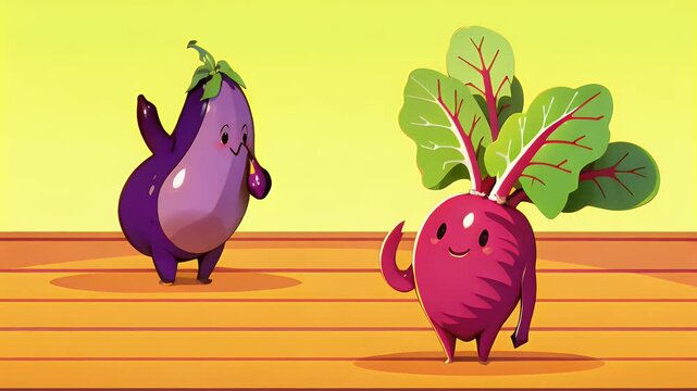 Eggplant and radish vegetables characters