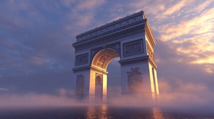 Obraz premium Iconic Triumphal Arch Landmark at Sunset in Paris France