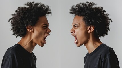 Internal Conflict and Self vs Self: Intense Faceoff of Anger, Frustration, and Reflection in a Duel of Emotions, Hostility, and Mental Opposition