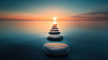 Obraz premium Endless Sea and Stone Path at Dawn