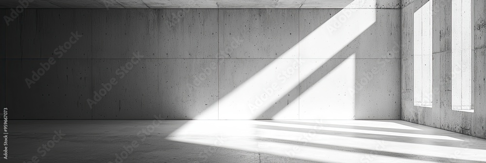 Wall mural Abstract empty concrete interior with sunlight and shadows