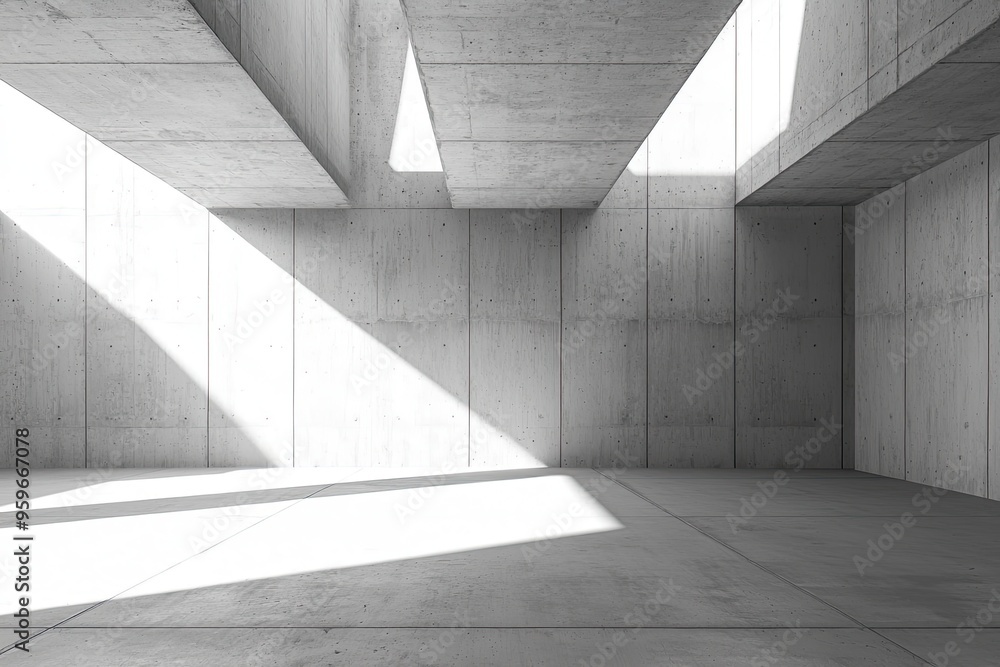 Wall mural abstract empty concrete interior with sunlight and shadows