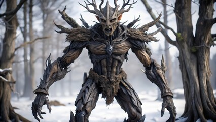 Fototapeta premium A Tree-Like Creature in a Snowy Forest