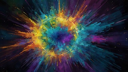 Obraz premium Colorful lights and colors burst abstract backdrop wallpaper design on solid black background, explosion of colors