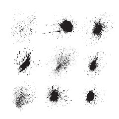 Grunge ink blots Graffiti Spray drops Grunge ink splatter. Splash of paints Vector set