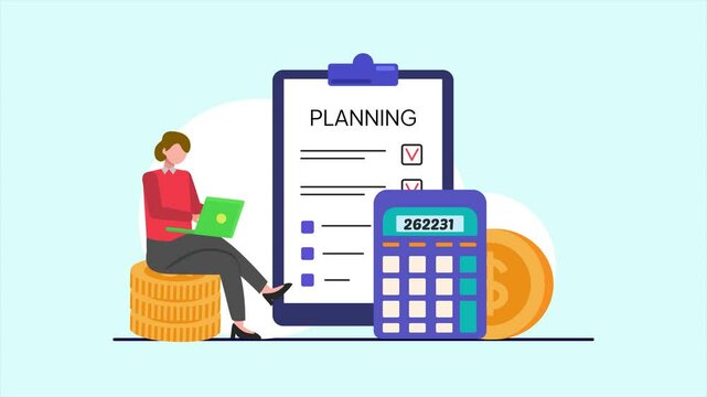 Animated video management of finance concept. Full length animation illustration. High quality 4k footage.