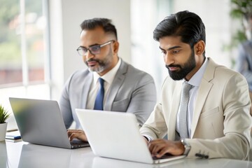 Obraz premium Indian Businessmen Busy at Laptop in Office Setting 