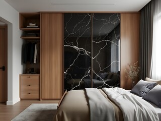 closet with black marble fronts