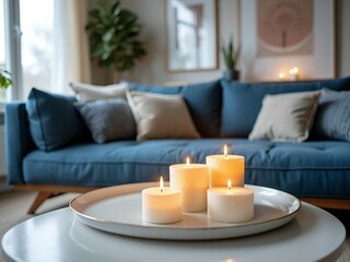 Wax candles on the living room table