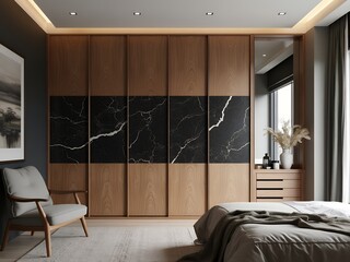 closet with black marble fronts