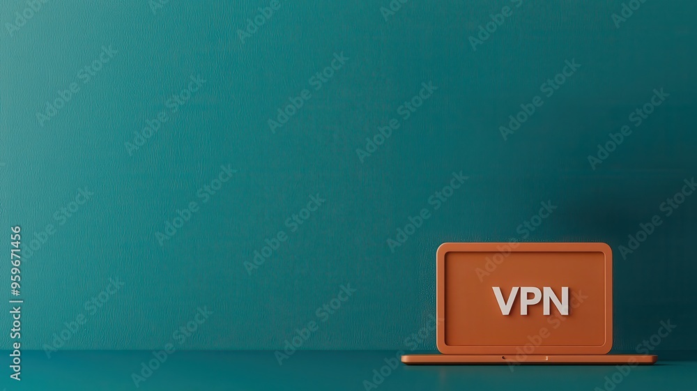Poster a laptop displaying a vpn application, symbolizing online privacy and web security in a modern works