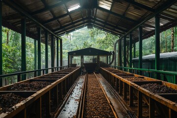 Obraz premium Industrial Conveyor Belt System in a Processing Facility