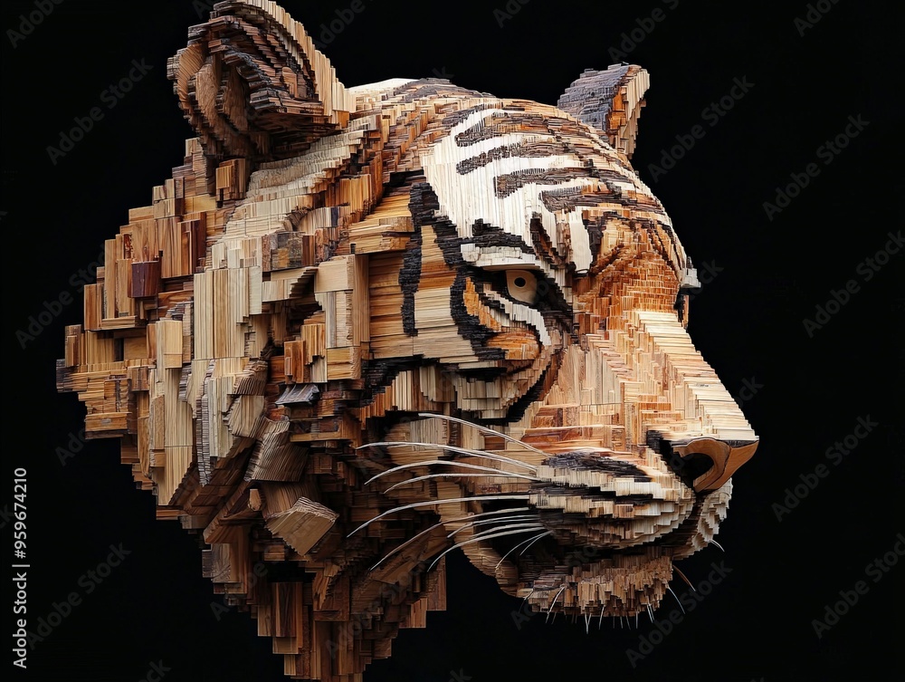 Wall mural Wooden Tiger Sculpture.