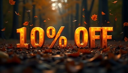Autumn discounts. 10% off discount on autumn background. Sale. Banner 10% off